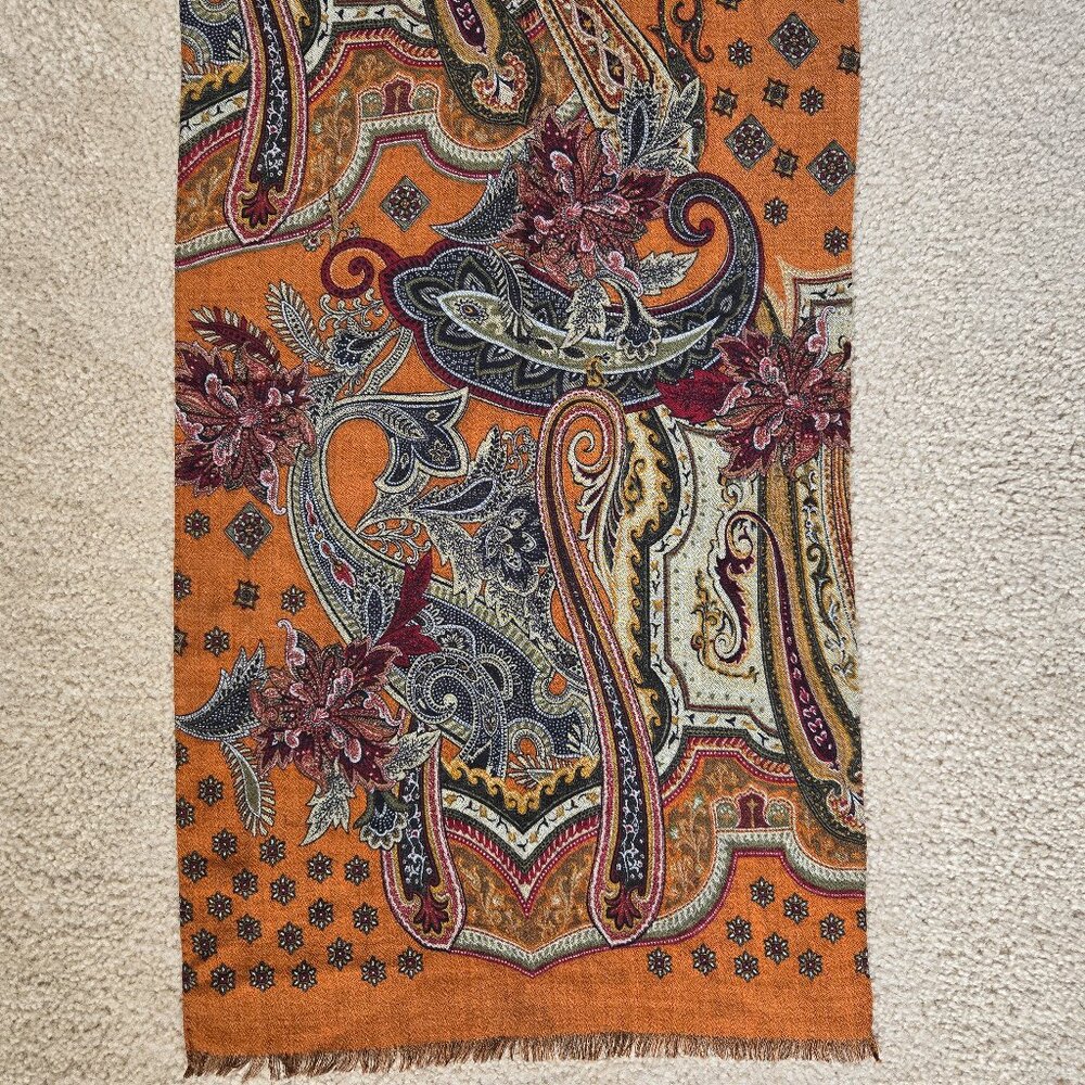 NWT Nordstrom's Wool Scarf Earth Tones Paisley Fall Colors - Picture 2 of 9